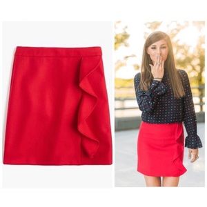 J.Crew Red Wool A Line Ruffle Skirt Size: 0